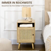HOMCOM Nachttisch mit Rattanelementen, Wienergeflecht, 1 Ablage, 1 Schrank, 39 cm x 35 cm x 60 cm, Natur(m-4)