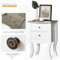 HOMCOM Mesilla de Noche Cajonera con 2 Cajones de Almacenaje Base Elevada para Dormitorio Salón Estilo Nórdico y Vintage 46,5x32x64,5 cm Blanco(m-4)
