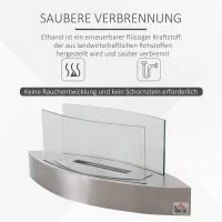 HOMCOM Ethanolkamin, Tischkamin, 2 Stunden Brenndauer, 0,6L, Edelstahl, 60 x 20 x 24 cm, Silber(m-6)