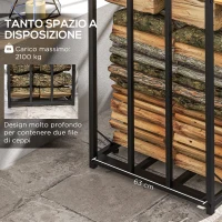 Outsunny Legnaia da Esterno in Metallo con Tetto in Policarbonato, Capacità 2100kg, 185x67x185, Nero(m-4)