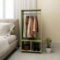 HOMCOM Open Wardrobe on Wheels, Bedroom Wardrobe with Clothes Hanging Rail, 2 Storage Shelves, Mobile Garment Rack for Cloakroom, Hallway, Green(m-10)