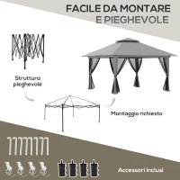 Outsunny Gazebo Pieghevole 4x4 con Borsa da Trasporto, Picchetti, Funi e Sacchi di Sabbia Inclusi, 392x392x283 cm, Grigio(m-5)