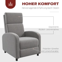 HOMCOM Relaxsessel Fernsehsessel, ausklappbare Fußstütze, neigbar bis zu 160°, 64 x 86 x 102 cm, Grau(m-4)