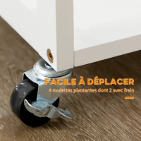 HOMCOM Ensemble table de bar pliable roulettes + 2 tabourets blanc et bois clair - 2 tiroirs et porte-torchons(m-5)
