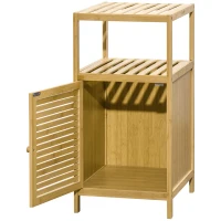 kleankin Estantería de Baño de Bambú Estantería de Almacenaje para Baño con 1 Puerta y Estante para Cocina 33x36,5x67 cm Natural(m-10)
