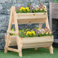 Outsunny 68cm x 57.5cm x 80.5cm 51L Wood Raised Garden Bed, Outdoor Planter Box with Stand, Nonwoven Fabric for Vegetables, Herbs, Flowers, Natural(m-2)