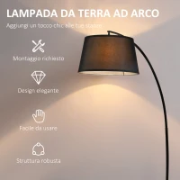 HOMCOM Lampada da Terra ad Arco con Paralume in Tessuto e Interruttore a Pedale, Ø47x105x190cm, Nera(m-4)
