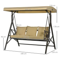 Outsunny Dondolo da Giardino 3 Posti in Acciaio e Poliestere con Tetto Inclinabile e Cuscini, 190x120x178 cm(m-3)