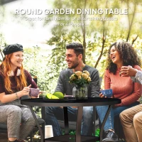 Outsunny 90 cm Garden Dining Table with 4-5 cm Parasol Hole, Round Outdoor Dining Table, Steel Garden Table with Slatted Metal Top and Wire Shelf for Balcony, Porch, Black(m-4)