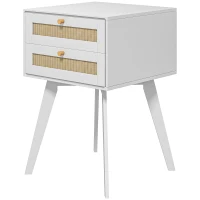 HOMCOM Mesilla de Noche Blanca Mesita de Noche con 2 Cajones Estilo Cannage Mesita Auxiliar Pequeña 40x40x60 cm(m-10)