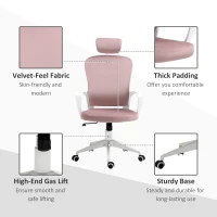 Vinsetto Office Chair, Ergonomic Desk Chair, High Back Velvet Fabric Computer Chair with Adjustable & Liftable Headrest for Home, Pink(m-9)