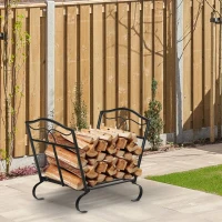 Outsunny Estante para Leña Metálico 47x30x38 cm Leñero Exterior e Interior Vintage Soporte para Leña con Rejilla y Base Elevada Carga Máx. 40 kg Negro(m-2)