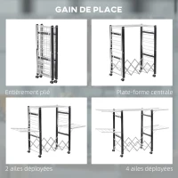 HOMCOM Séchoir à linge étendoir à vêtements pliable réglable avec 4 roulettes - grand capacité - 157,5 x 54 x 101 cm(m-5)