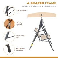 Outsunny 3 Seater Swing Chair, Garden Swing Bench with Canopy, Breathable Mesh Seat and Heavy Duty Steel Frame for Patio, Yard, Beige(m-4)