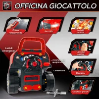 HOMCOM Officina Camion Giocattolo con Motore e 61 Accessori per Bambini 3-5 Anni, Ruote e Maniglia, 40x39x47cm, Rosso(m-4)