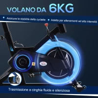 HOMCOM Cyclette da Camera con Trasmissione a Cinghia, Cyclette Professionale con Manubrio e Sellino Regolabili, Volano 6kg, Schermo LCD, Fino a 120kg, Nero e Azzurro(m-5)