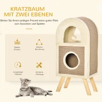 PawHut Kratzbaum Katzenhöhle Katzenkratzbaum Kratztonne mit kratzbrett Spielbällen katzenbett Kratzmatte mehrstöckig Spanplatte Plüsch Sisal Kaffee 40 x 34 x 91 cm(m-4)