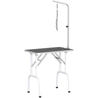 PawHut 32" Foldable Dog Grooming Table Pet Drying Beauty Table Adjustable Fixed Arm Rubber Top, Black(m-11)