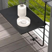 Outsunny Balkontisch, für Geländer 6-15cm Dicke, verstellbar, klappbar, rostfreies Metall, 62x60x85,5cm, Schwarz(m-7)