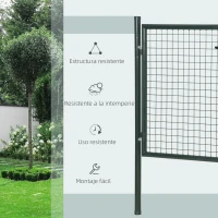 HOMCOM Puerta Verja de Jardín de Acero con Cerradura Manija y 3 Llaves Puerta de Valla Cerca para Exterior Patio Terraza 97x150 cm Verde(m-4)