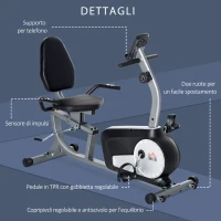 HOMCOM Cyclette Orizzontale Recumbent con 8 Livelli di Resistenza, Schermo LCD e Seduta Regolabile, 122-137x62x103 cm(m-8)