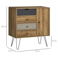 HOMCOM Cómoda con 4 Cajones Estilo Boho Cajonera de Madera con Patas de Metal para Salón Dormitorio 79x39x86 cm Marrón(m-3)