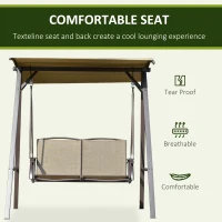 Outsunny 2 Seater Garden Swing Seat Swing Chair, Outdoor Canopy Swing Bench with Adjustable Shade, Metal Frame and Texteline Seat, Brown(m-5)