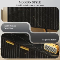 HOMCOM Marble Effect TV Unit, TV Stand Cabinet for up to 70" TVs, Modern TV Cabinet with Shelves and Storage Cupboard, Fluted Door, Extra Centre Leg, Cable Management for Living Room, Black(m-4)