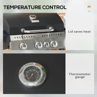 Outsunny Four-Burner Steel Gas Grill, with Thermometer - Black(m-5)