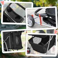 PawHut Carrito para Perros Pequeños con Cesta de Almacenaje Ventanas de Malla y 2 Ruedas Universales 75x45x97 cm Negro(m-8)
