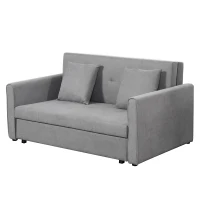 HOMCOM Sofá Cama de 2 Plazas Sofá Cama Tapizado en Poli Algodón con 2 Cojines Desmontables y Espacio de Almacenamiento Sofá Doble para Salón Oficina  152x101x81 cm Gris(m-11)