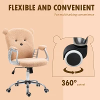 Vinsetto Cute Office Chair, Bear Shape Desk Chair with Teddy Fleece Fabric, Padded Armrests, Tilt Function, Adjustable Seat Height, Brown(m-7)