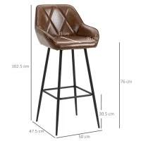 HOMCOM Retro Bar Stools Set of 2, Breakfast Bar Chairs with Footrest, Kitchen Stools with Backs and Steel Legs, for Dining Area and Home Bar, Brown(m-3)