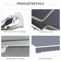 Outsunny Gelenkarmmarkise Verstellbare Klemmmarkise Terrassenmarkise 3,95 x 3m Sonnenschutz mit Kurbel, Balkonmarkise, Grau(m-7)