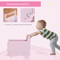 HOMCOM Caja de Almacenamiento de Juguetes Infantil con Ruedas Asa y 2 Pizarras de Escritura Baúl de Almacenaje para Habitación de Niños Guardería Sala de Juegos 47x35x45,5 cm Rosa(m-5)