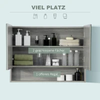 kleankin Spiegelschrank Badschrank mit zwei Türen und Ablage wasserfest Grau 80 x 15 x 60cm(m-4)