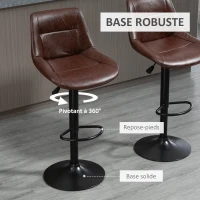 HOMCOM Lot de 2 tabourets de Bar Vintage réglable pivotant avec Repose-Pied revêtement synthétique Marron Effet Vieilli(m-5)