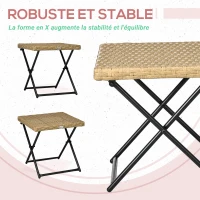 Outsunny Table basse pliable de jardin style cosy chic dim. 40L x 40l x 40H cm métal époxy résine tressée bois naturel(m-6)
