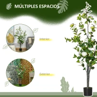 HOMCOM Árbol de Camelia Artificial 150 cm con Maceta de Cemento Hojas Realistas y Flores de Tela Planta Sintética Decoración para Hogar Oficina Interior Verde(m-6)