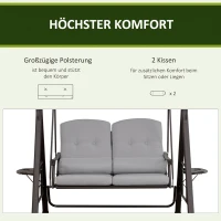 Outsunny 2-Sitzer Hollywoodschaukel Gartenschaukel mit Sonnendach Kissen Tablett Metall Polyester Grau 162 x 118 x 173 cm(m-7)