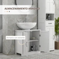 kleankin Armario de Baño Bajo Lavabo con Puerta Doble y Estante Ajustable Carga 20 kg 60x30x60 cm Blanco(m-5)