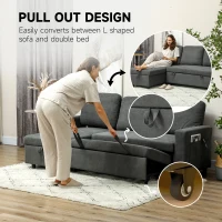 HOMCOM Pull Out Sofa Bed with Storage - Charcoal Grey(m-4)