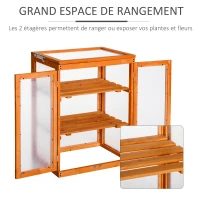 Outsunny Mini Serre de Jardin 3 Niveaux dim. 58L x 44l x 78H cm Double Porte Toit ouvrant Bois Sapin lasuré Polycarbonate(m-5)