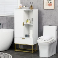 kleankin Mobiletto Bagno Moderno con Armadietto, Cassetto e Mensola Regolabile, 60x30x120cm, Bianco(m-2)