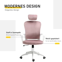 Vinsetto Bürostuhl mit Wippfunktion höhenverstellbarer Computerstuhl ergonomischer Drehstuhl mit Armlehne Kopfstütze Samtoptik 63 x 64 x 118-128 cm Rosa(m-7)