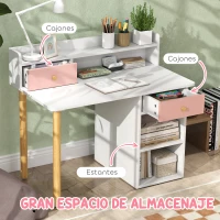 AIYAPLAY Juego de Escritorio Infantil con Silla Pupitre Infantil con Cajones Compartimento y Estantes Rosa y Blanco(m-5)