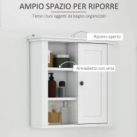 HOMCOM Armadietto 3 Ripiani Anta Design Moderno Salvaspazio da Parete Bagno e Cucina Legno 53x14,5x50.5cm Bianco(m-4)