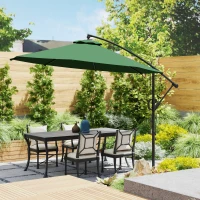 Outsunny 3(m) Garden Cantilever Parasol with Cover and Wind Protection Strap, Round Overhanging Umbrella with Crank Handle and Tilt, Banana Patio Umbrella for Outdoor Sun Shade, UPF50+, Green(m-10)