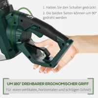 Durhand Elektro Heckenschere Akku Elektrischer Heckenschneider mit 350 W Motorleistung Kabellos 180° Drehgriff 52cm Schnittlänge Stahl ABS Grün+Schwarz(m-5)