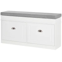 HOMCOM Panca Scarpiera Salvaspazio in Legno con Cuscino, 2 Cassetti con Mensola Regolabile per 8 Scarpe, 104x24x55cm, Bianco(m-10)